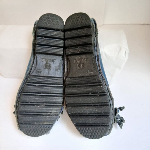 Vintage Handcrafted Blue Leather 3D Flower Slip-On Lug Sole Moccasins  Sz 7 - Picture 9 of 12